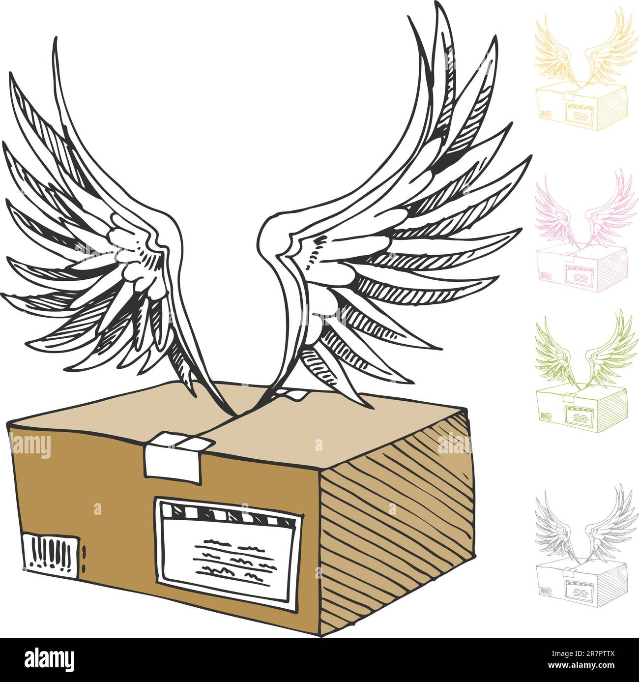 Una immagine di una air mail pacchetto con ali d'angelo. Illustrazione Vettoriale