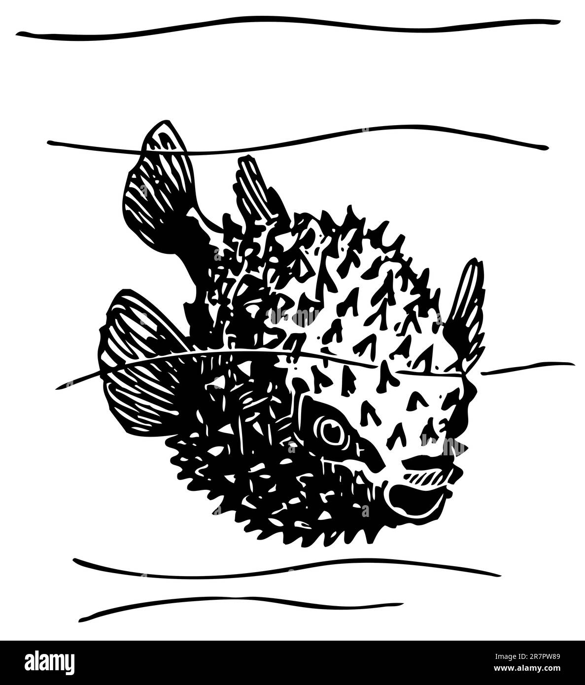 Pesce porcospino nell'acqua Illustrazione Vettoriale