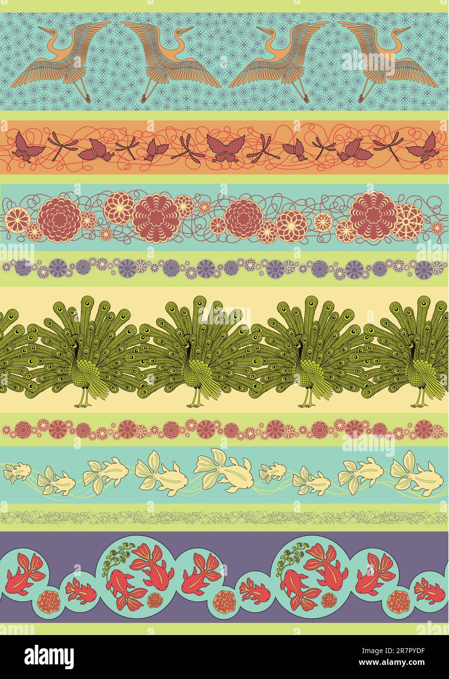 Serie di immagini vettoriali contenenti elementi etnici giapponesi per la clonazione e la messa insieme Illustrazione Vettoriale