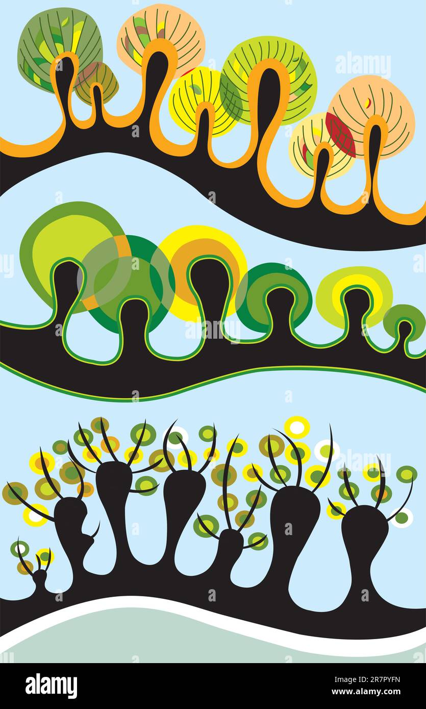 linee decorative di alberi autunnali Illustrazione Vettoriale