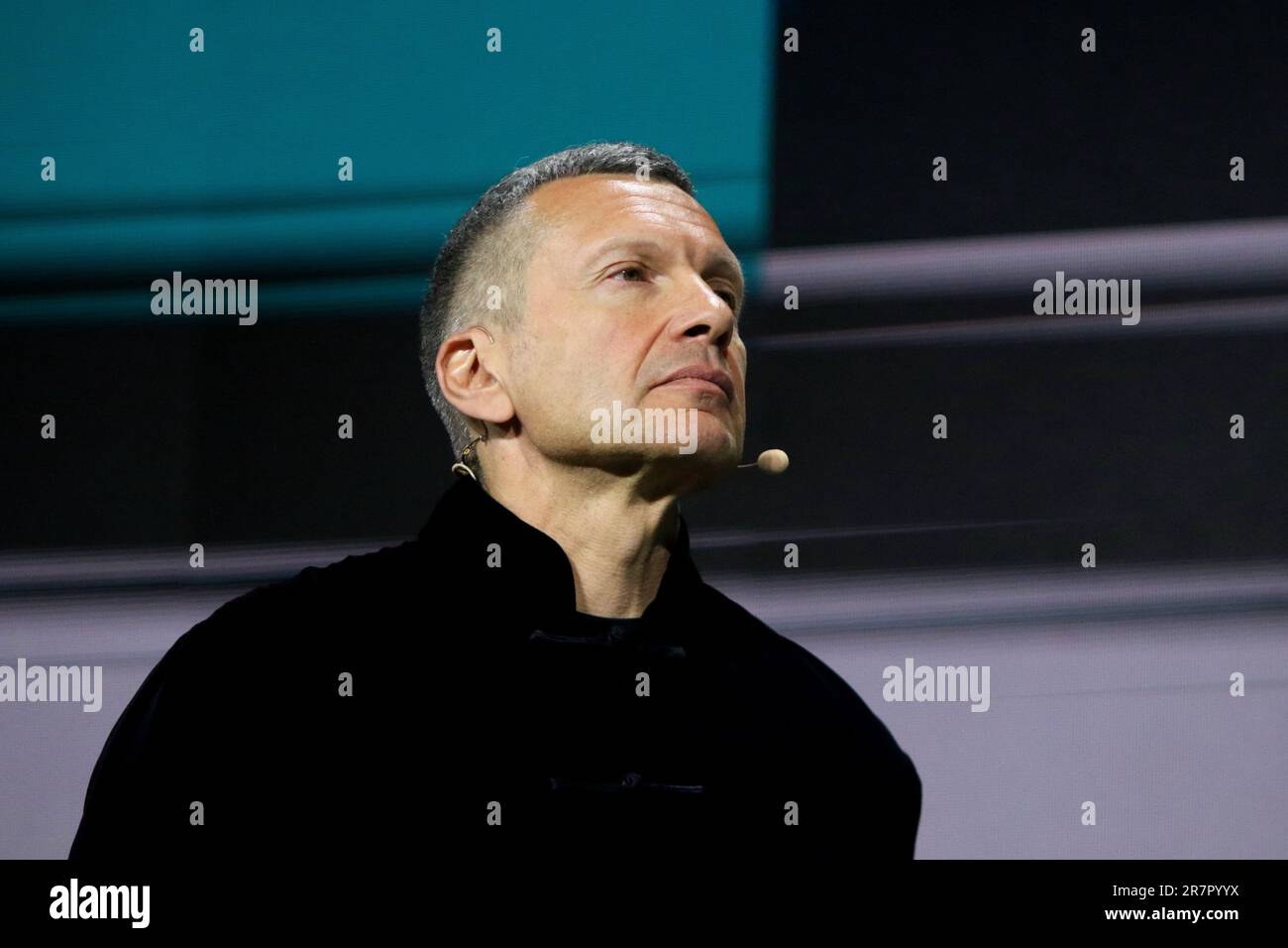 San Pietroburgo, Russia. 16th giugno, 2023. Vladimir Solovyev, noto come giornalista Vladimir Soloviev, Anchor al Salone televisivo 'Domenica sera con Vladimir Solovyov' partecipa a una sessione di Business-Contact con Vladimir Soloviev nel quadro della St Petersburg International Economic Forum 2023 (SPIEF 2023). (Foto di Konstantinov/SOPA Image/Sipa USA) Credit: Sipa USA/Alamy Live News Foto Stock