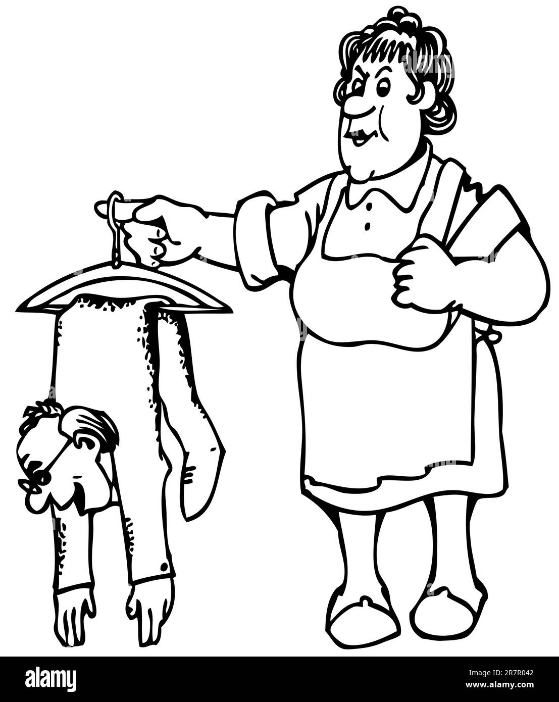 Moglie che tiene il marito sull'appendiabiti Illustrazione Vettoriale