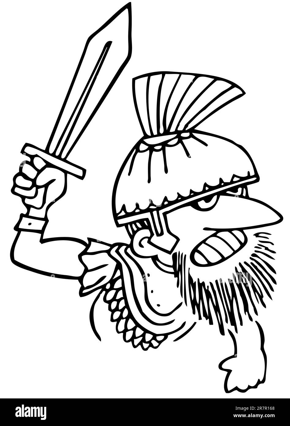 Soldato malvagio con la spada isolata su bianco Illustrazione Vettoriale