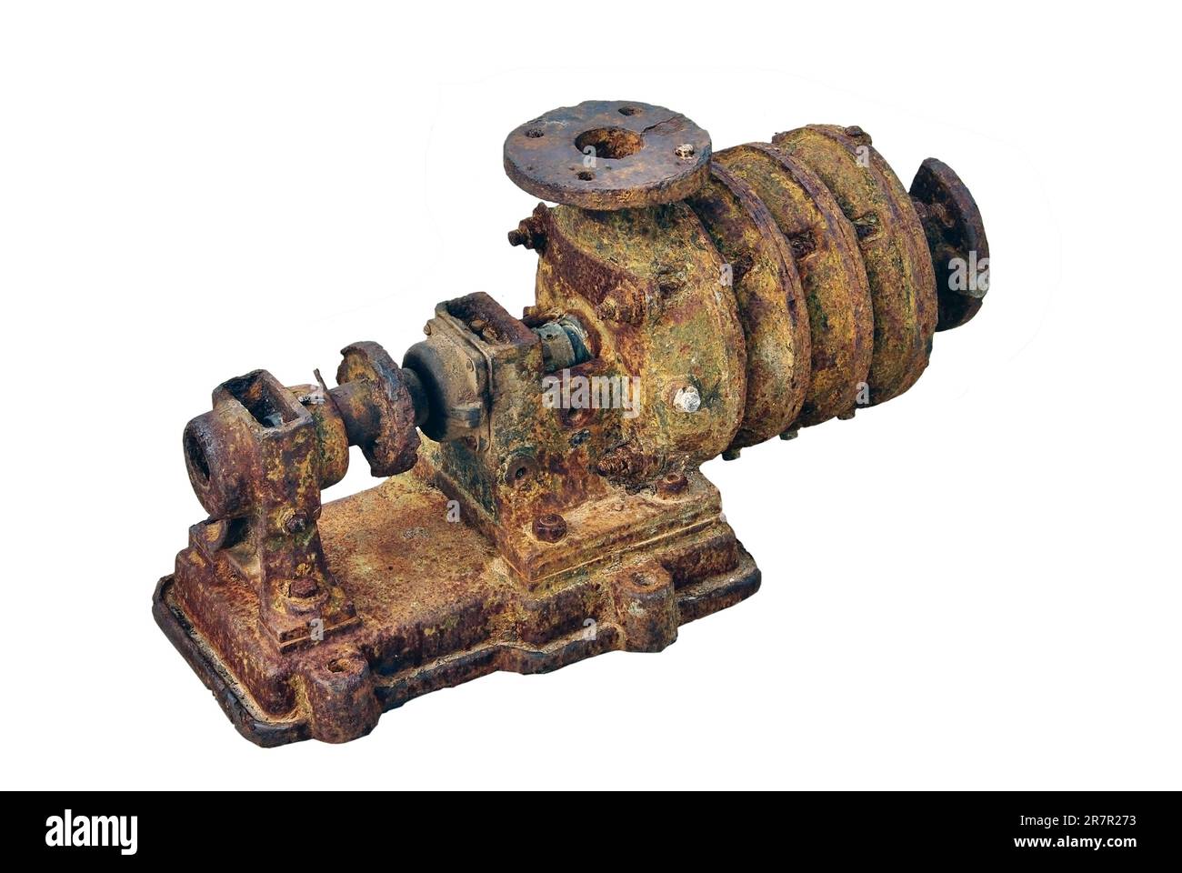Vecchio meccanismo sporco su sfondo bianco Foto Stock