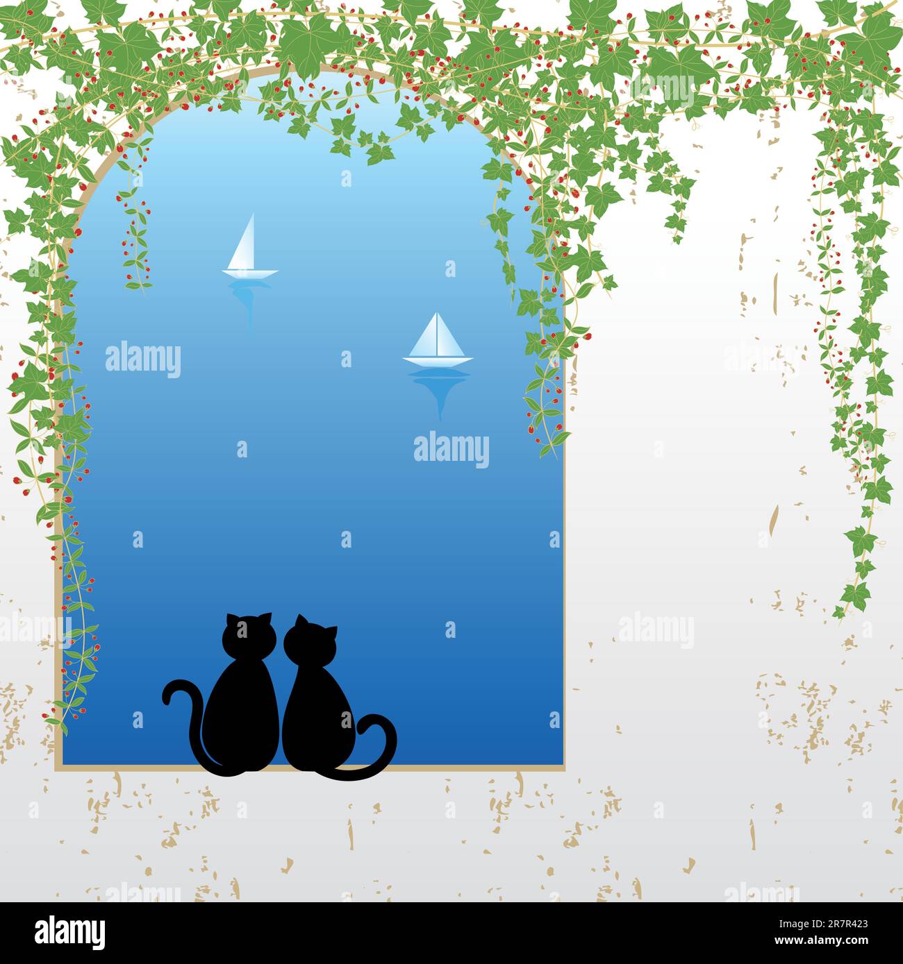 Cat dating di fronte il mare blu profondo Illustrazione Vettoriale