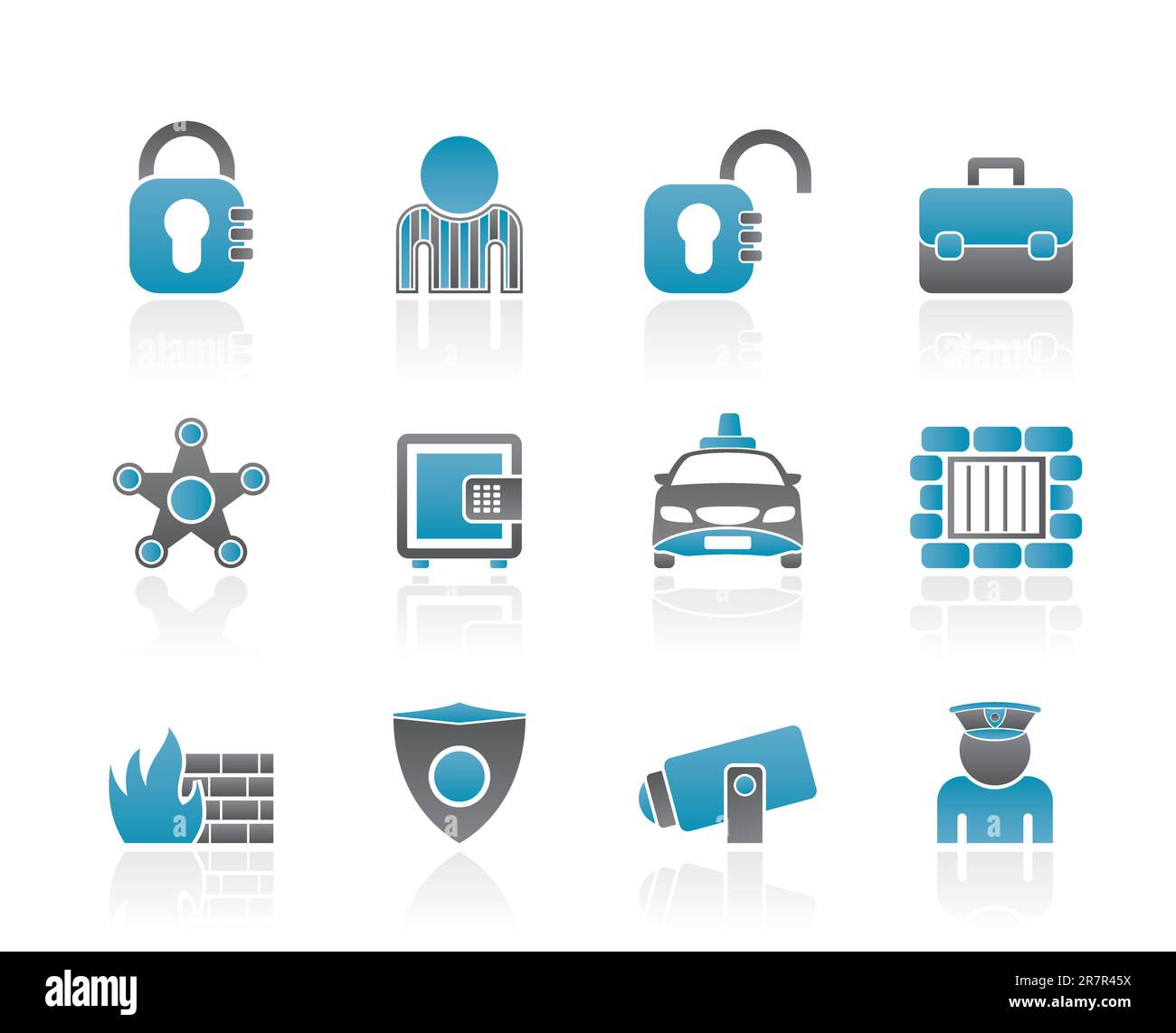 icone di sicurezza sociale e polizia - insieme di icone vettoriali Illustrazione Vettoriale
