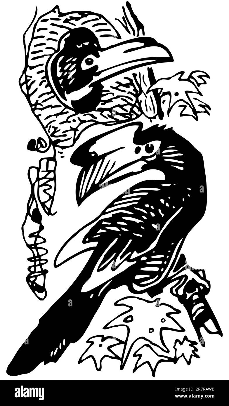 Hornbill sull'albero Illustrazione Vettoriale