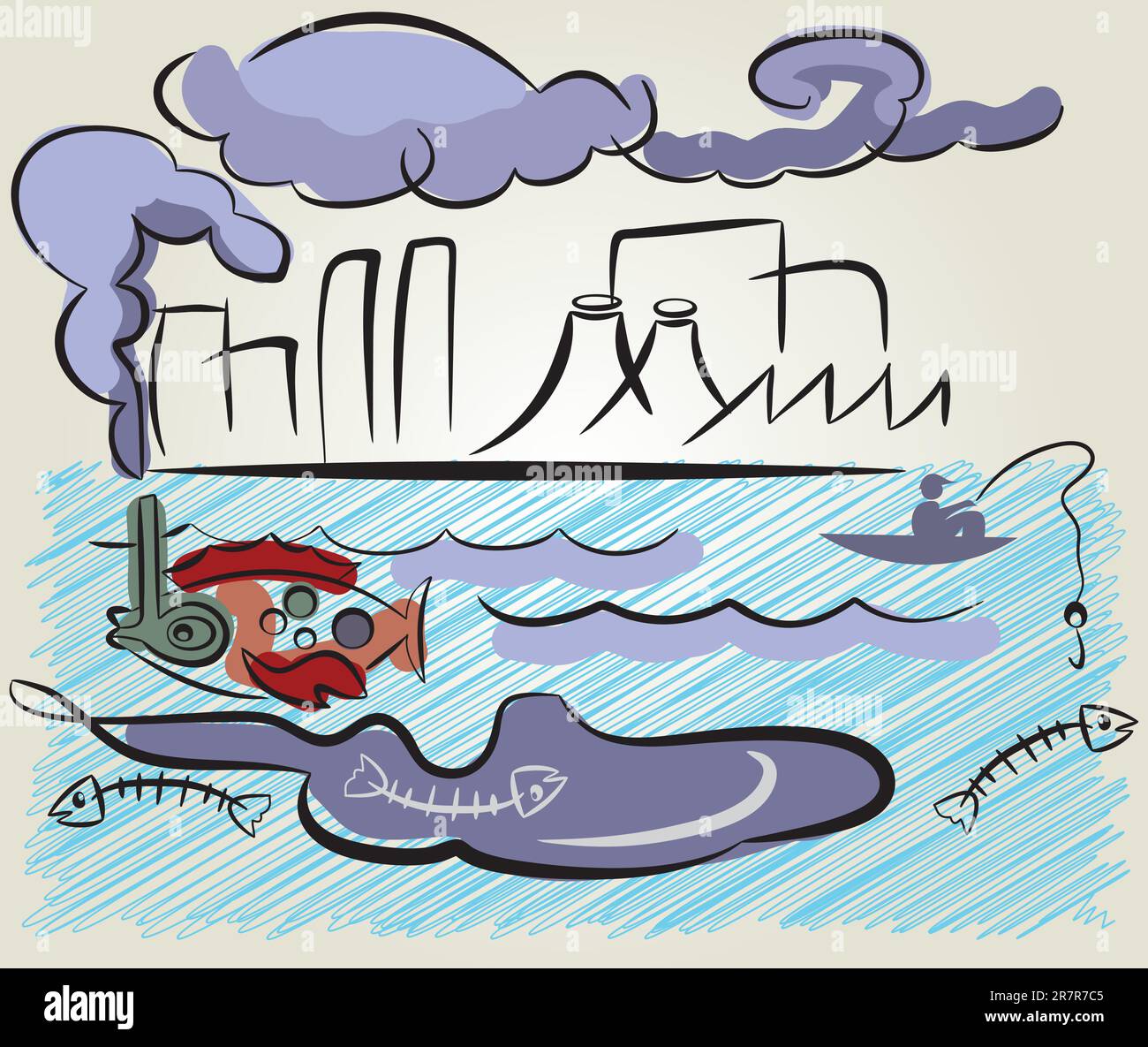 illustrazione ecologica dell'inquinamento e dell'ambiente Illustrazione Vettoriale
