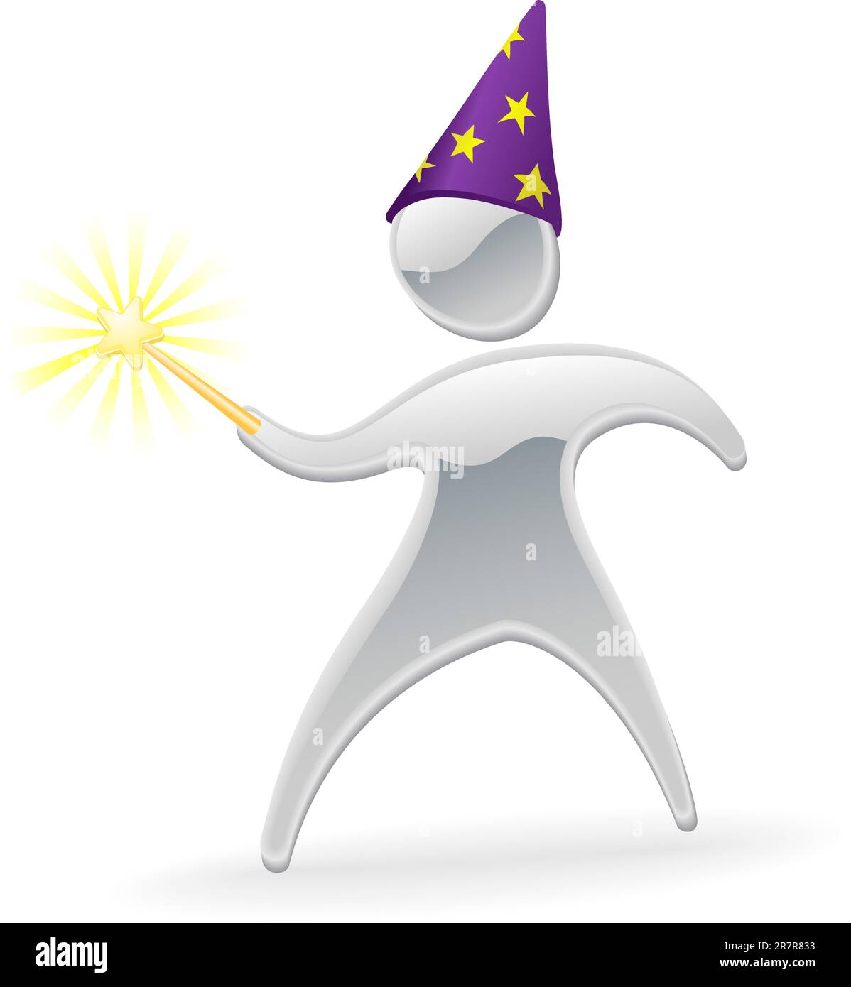 Metallica mascotte cartoon character wizard e concetto di penna ottica Illustrazione Vettoriale