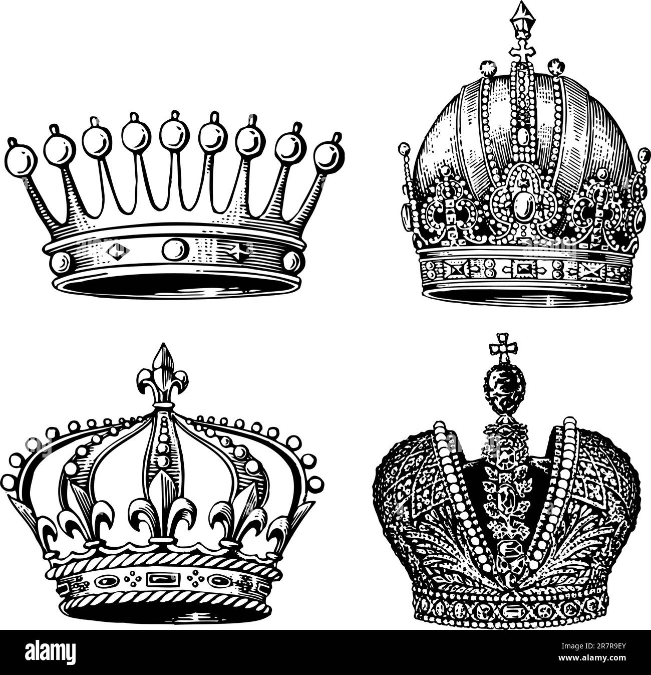 Alcune corone diverse isolate su sfondo bianco Illustrazione Vettoriale