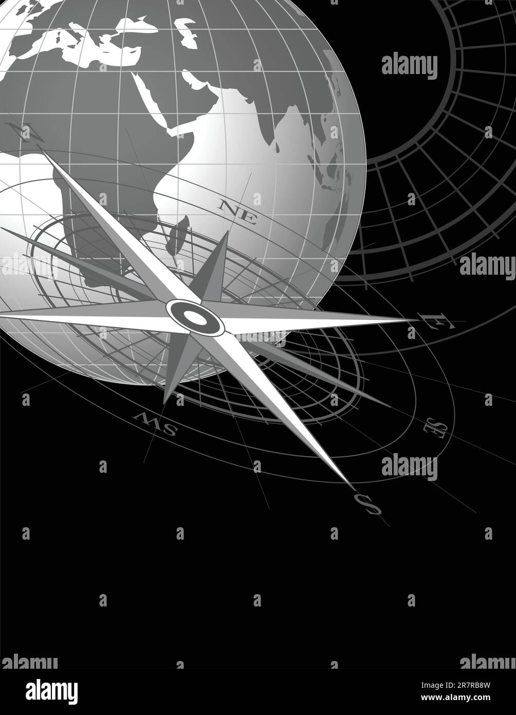 Abstract sfondo con una bussola e globo mondo Illustrazione Vettoriale