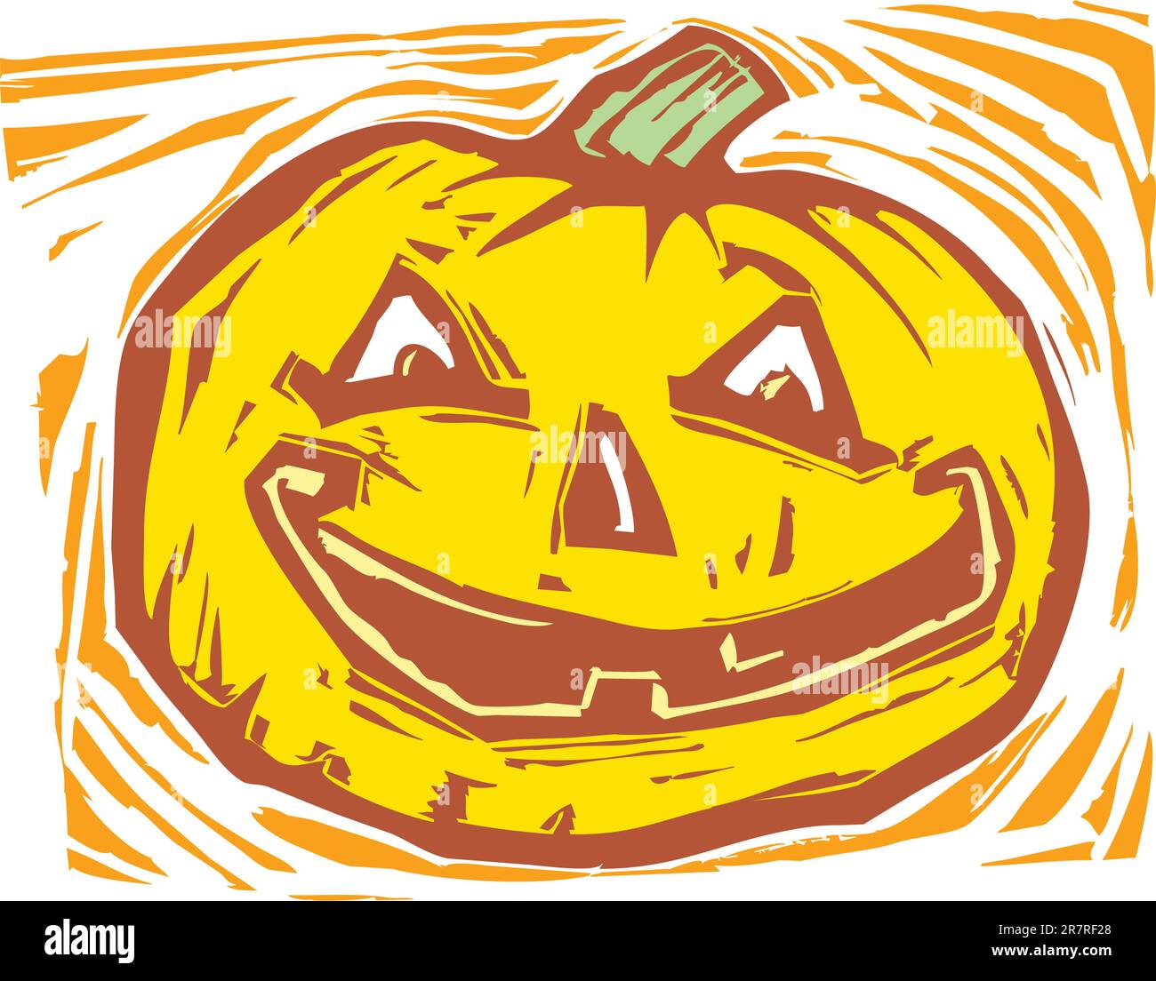 Xilografia sorridente stile jack-o-Lantern zucca. Illustrazione Vettoriale