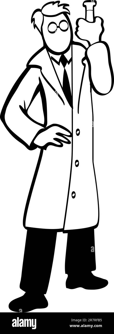 Illustrazione semplificata del medico in bianco e nero. Isolato Illustrazione Vettoriale