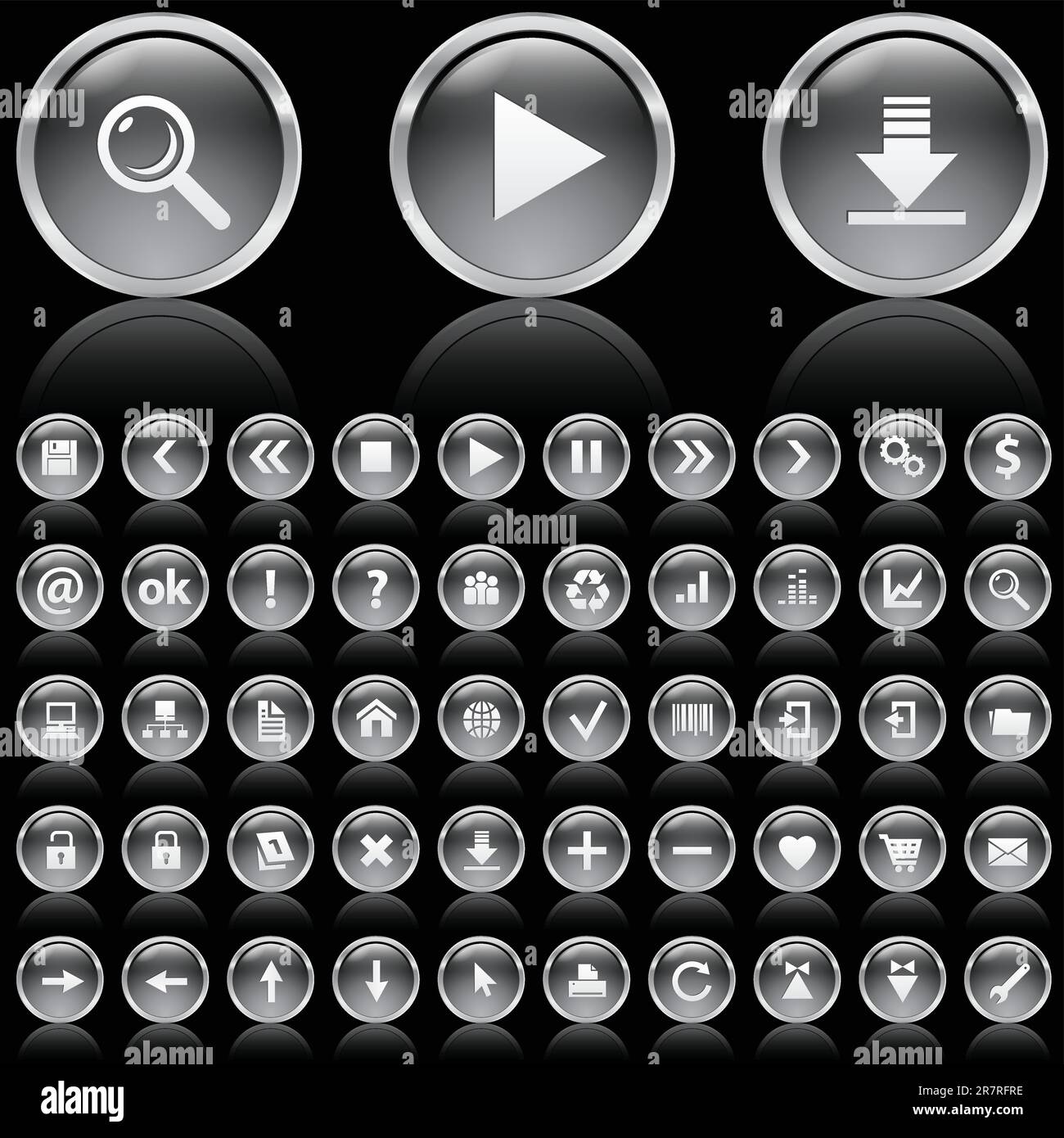 Set di icone lucide in bianco e nero su sfondo bianco Illustrazione Vettoriale