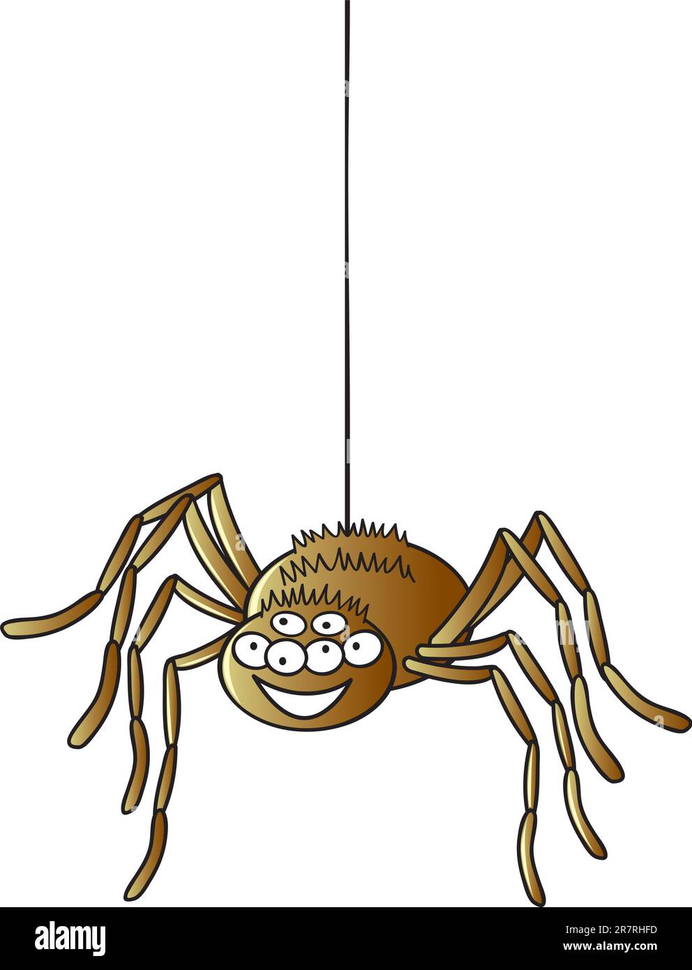 Un ragno sorridente appeso alla sua rete di seta. Illustrazione Vettoriale