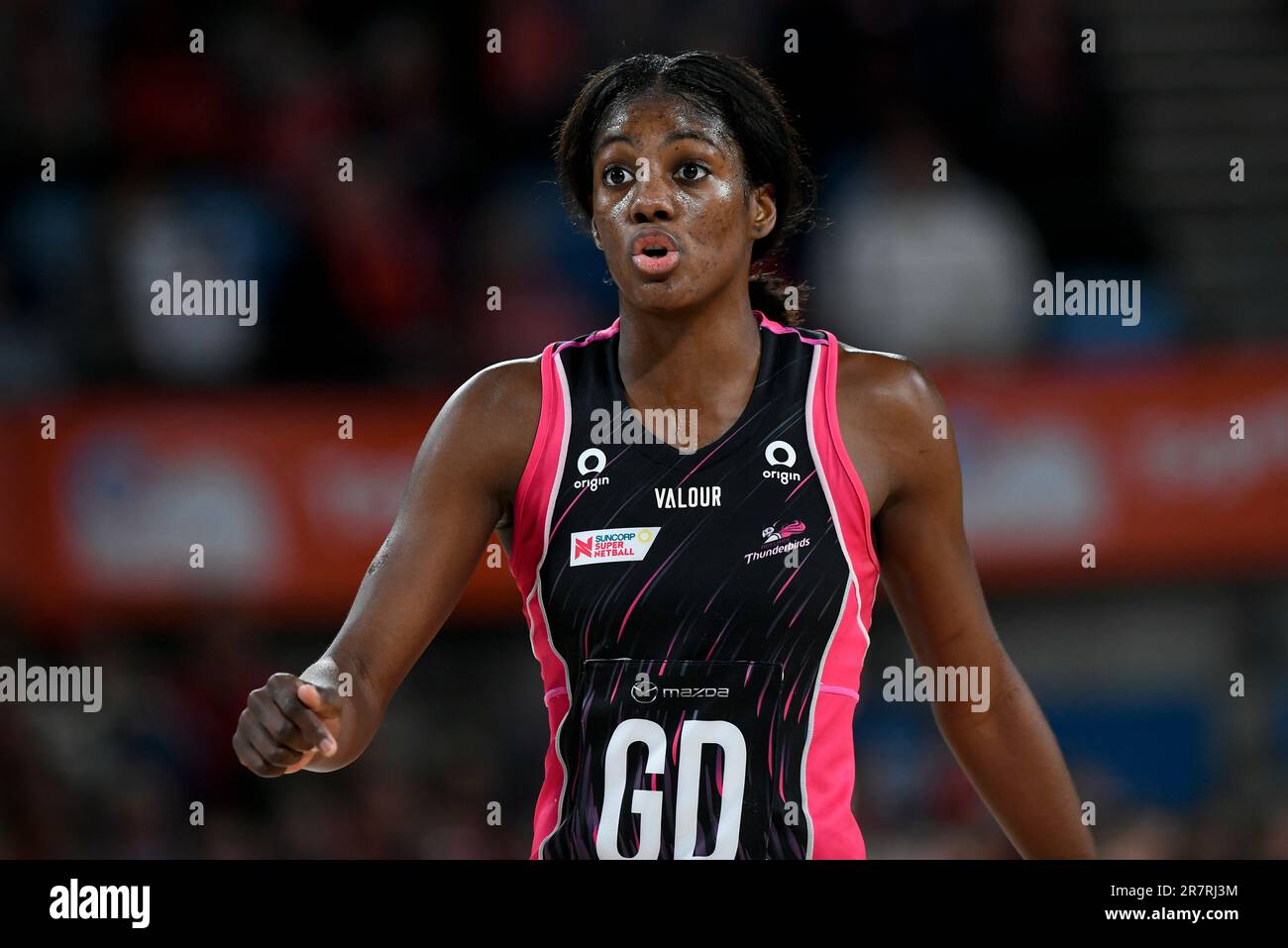 17th Giugno 2023; Ken Rosewall Arena, Sydney, NSW, Australia: Suncorp Super Netball , New South Wales Swifts contro Adelaide Thunderbirds; giocatore della partita Latanya Wilson degli Adelaide Thunderbirds Foto Stock