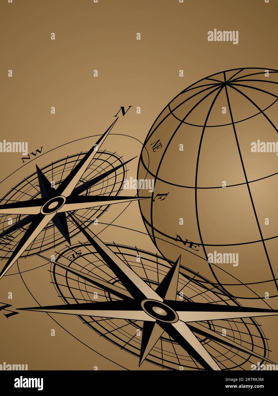 Abstract sfondo con una bussola e globo mondo Illustrazione Vettoriale