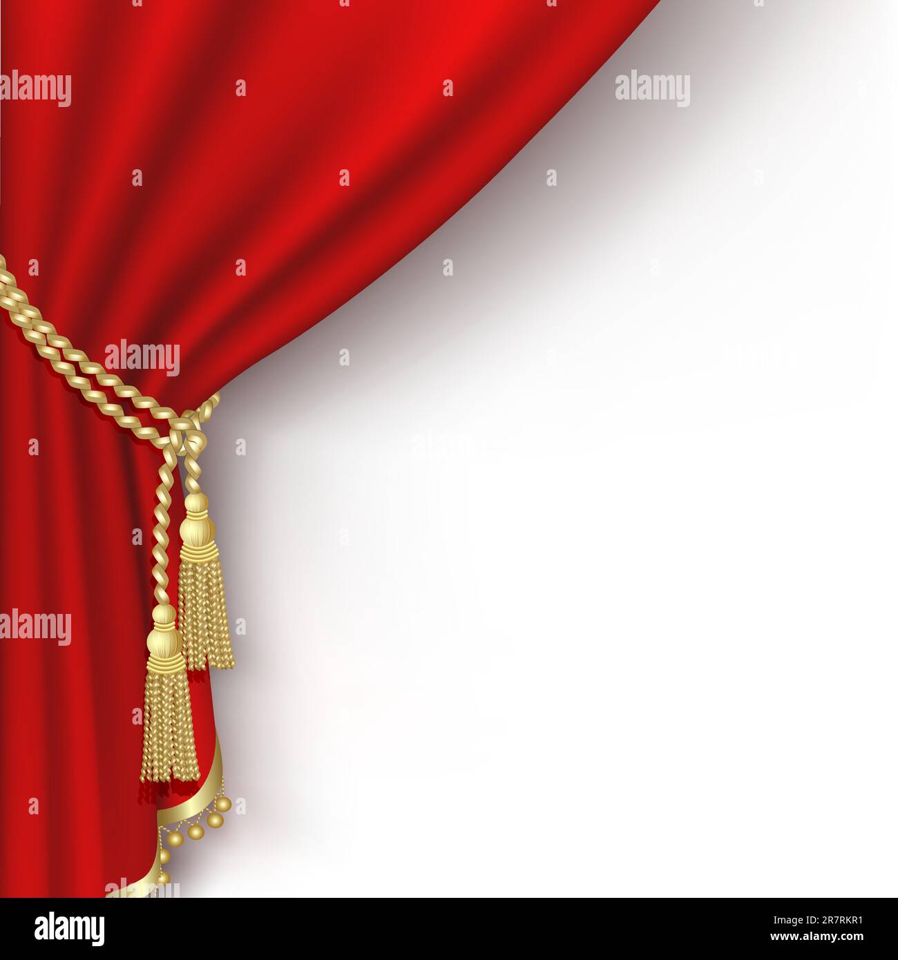 Sipario rosso su sfondo bianco. Maschera di ritaglio. Mesh. Illustrazione Vettoriale