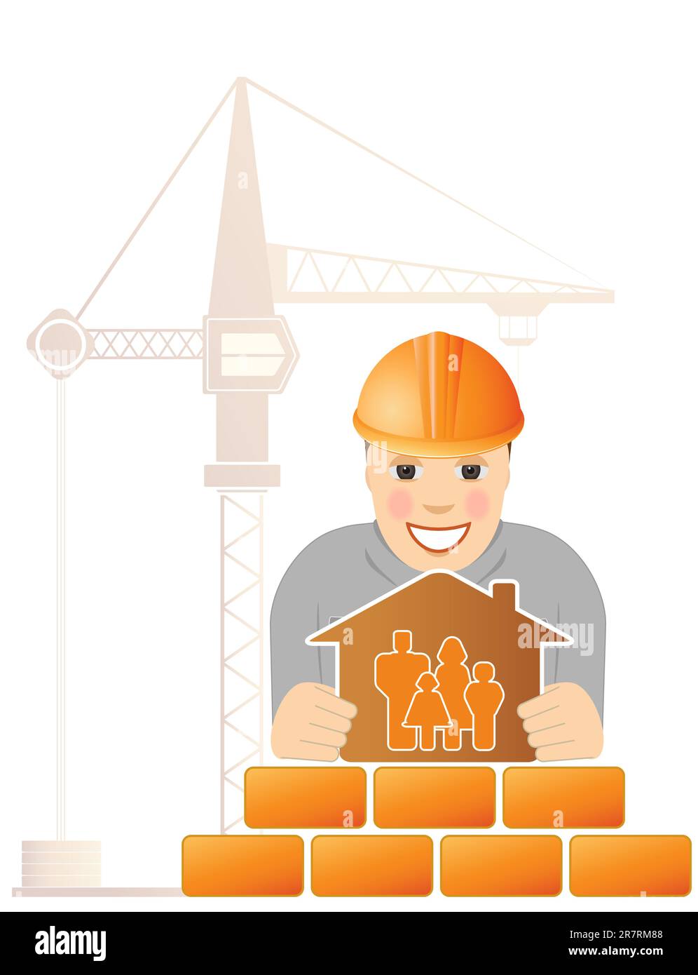 Ingegnere professionista con gru da cantiere e casa Illustrazione Vettoriale