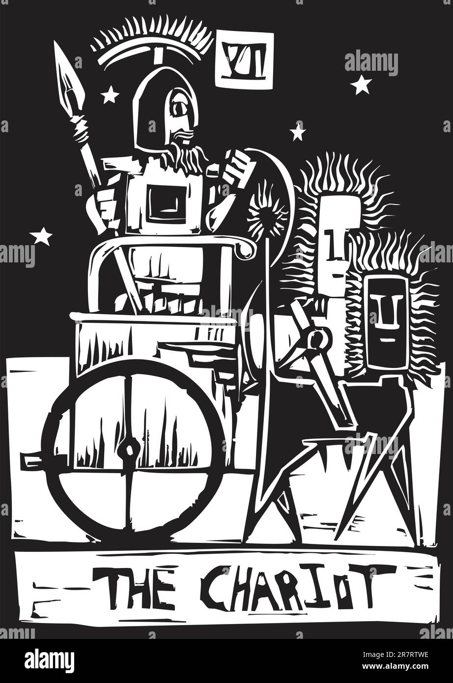 Una carta dei Tarocchi immagine del carro. Illustrazione Vettoriale