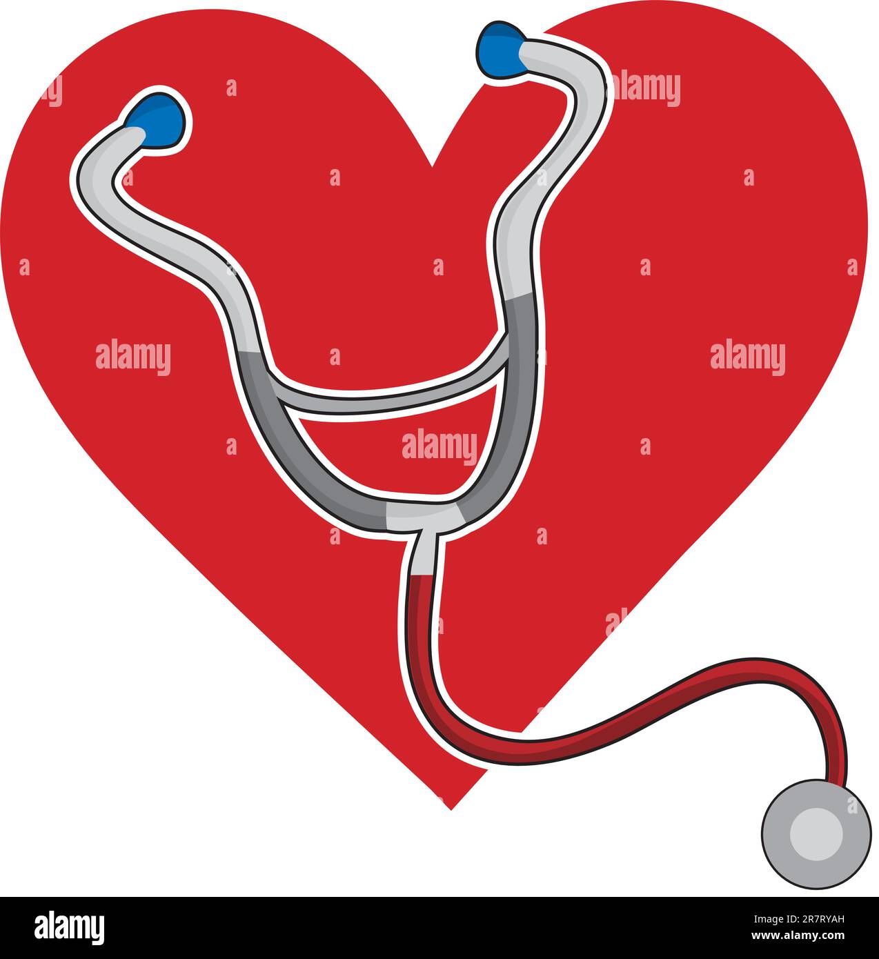 Uno stetoscopio e un cuore rosso sfondo Illustrazione Vettoriale
