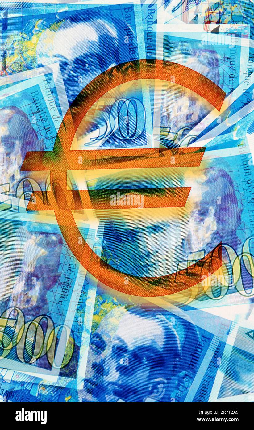 Simbolo dell'euro sulle banconote francesi Foto Stock