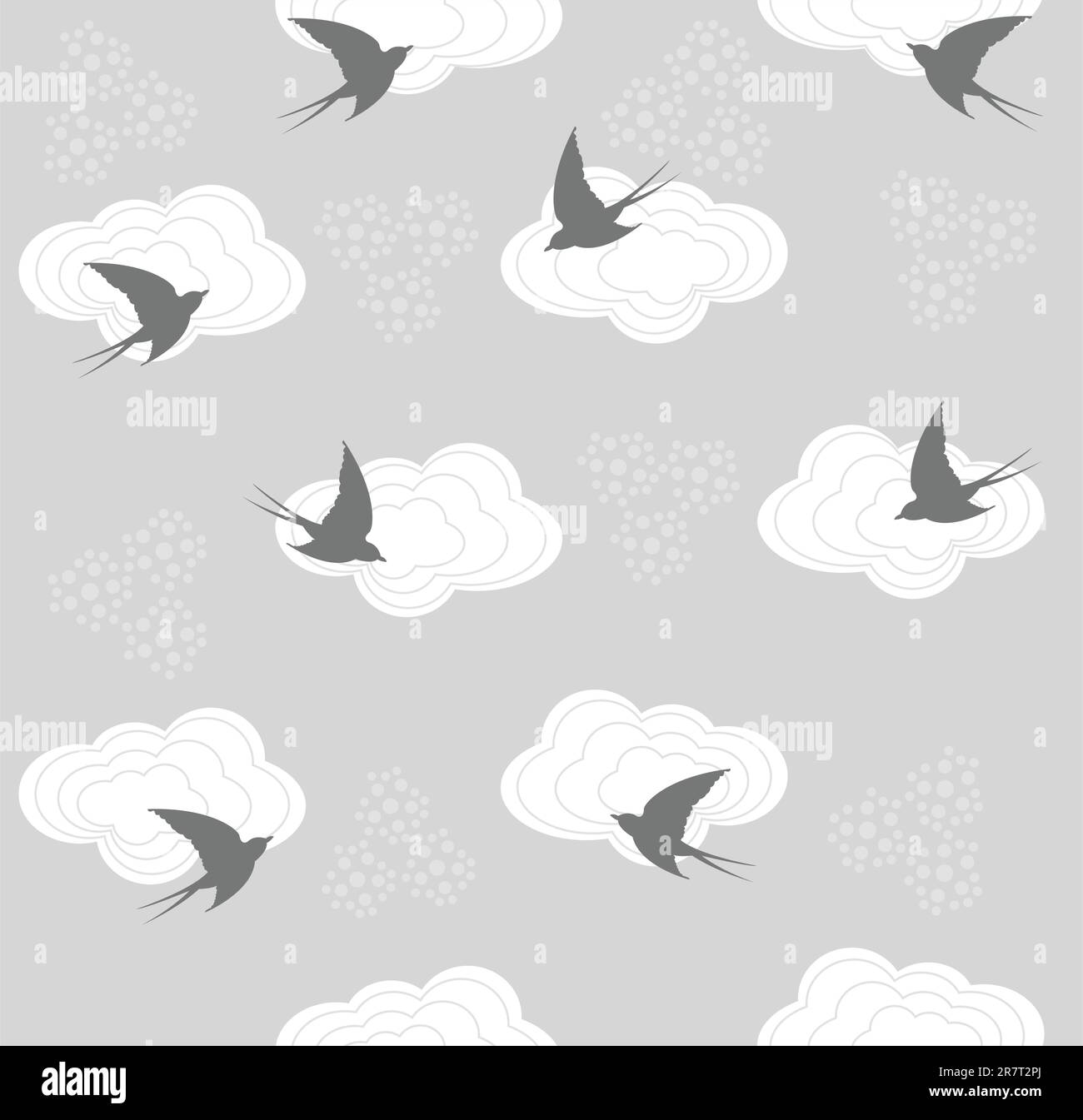 Carino seamless swallow e modello di cloud computing Illustrazione Vettoriale