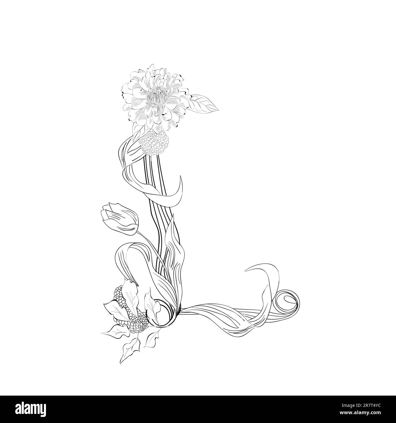 Carattere floreale, lettera L. Illustrazione Vettoriale