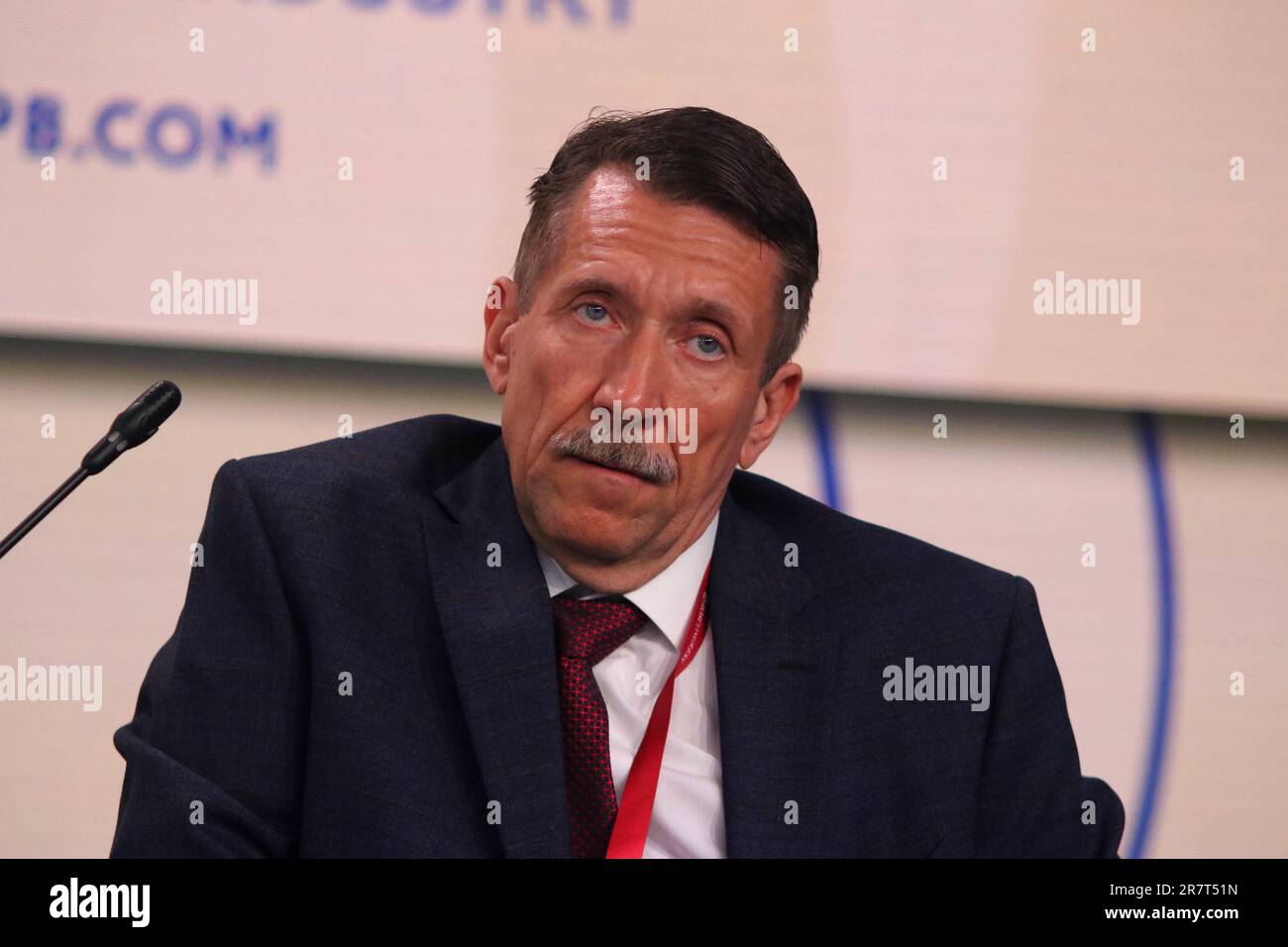 San Pietroburgo, Russia. 16th giugno, 2023. Victor But, un uomo d'affari russo condannato nel 2012 negli Stati Uniti per 25 anni in prigione per l'intenzione di effettuare illegalmente il traffico di armi e sostenere il terrore, partecipa a una sessione sul multiculturalismo vs valori tradizionali: L'aspetto etico nell'industria globale dell'intrattenimento e dei media nel quadro della St. Petersburg International Economic Forum 2023 (SPIEF 2023). (Foto di Konstantinov/SOPA Images/Sipa USA) Credit: Sipa USA/Alamy Live News Foto Stock