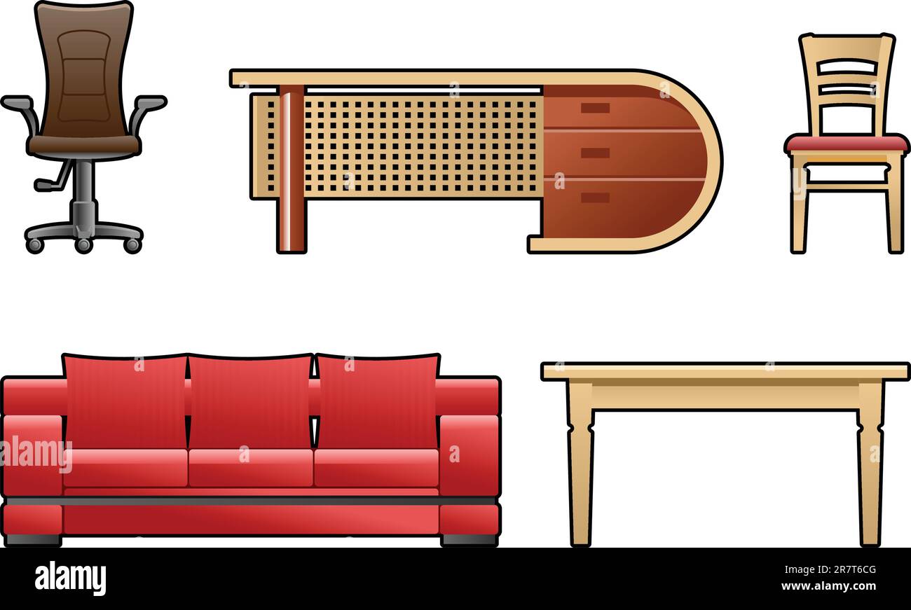 Set di illustrazioni vettoriali a colori dei mobili. Illustrazione Vettoriale
