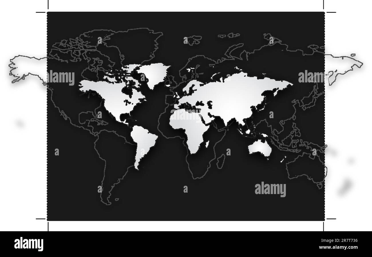 sfondo della mappa del mondo, bianco e nero in vettore Illustrazione Vettoriale
