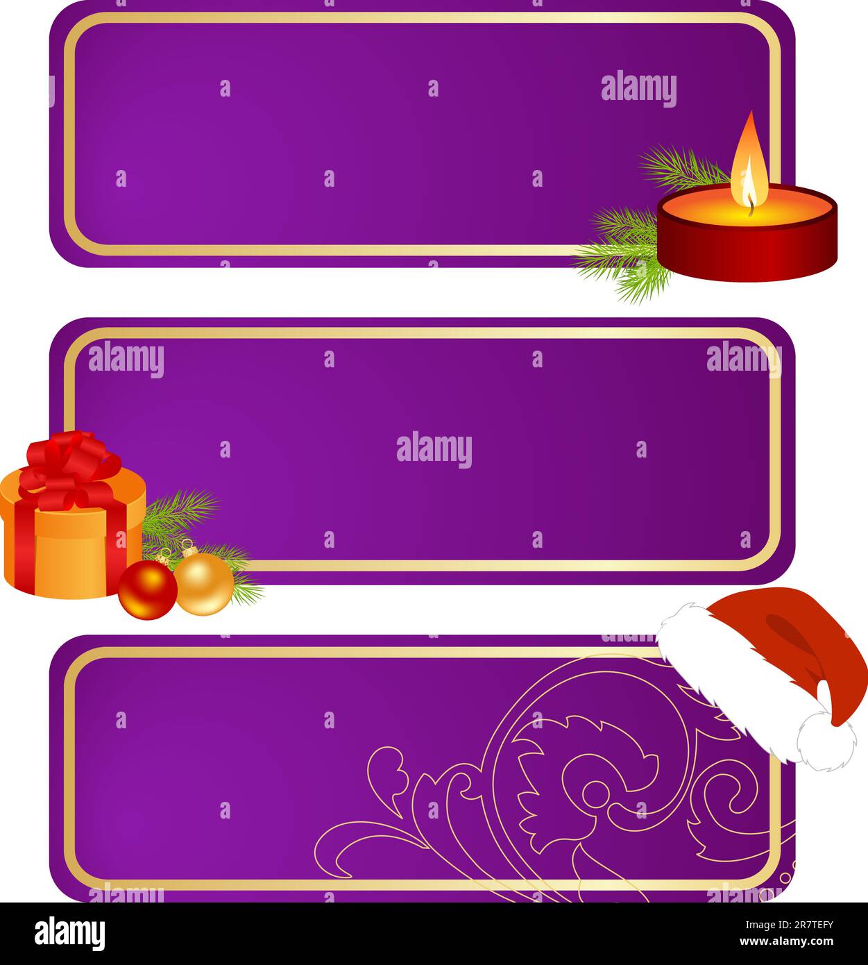 Set di tavolette per festeggiamenti, decorazioni natalizie e di Capodanno. Illustrazione vettoriale, isolata su un bianco. Illustrazione Vettoriale