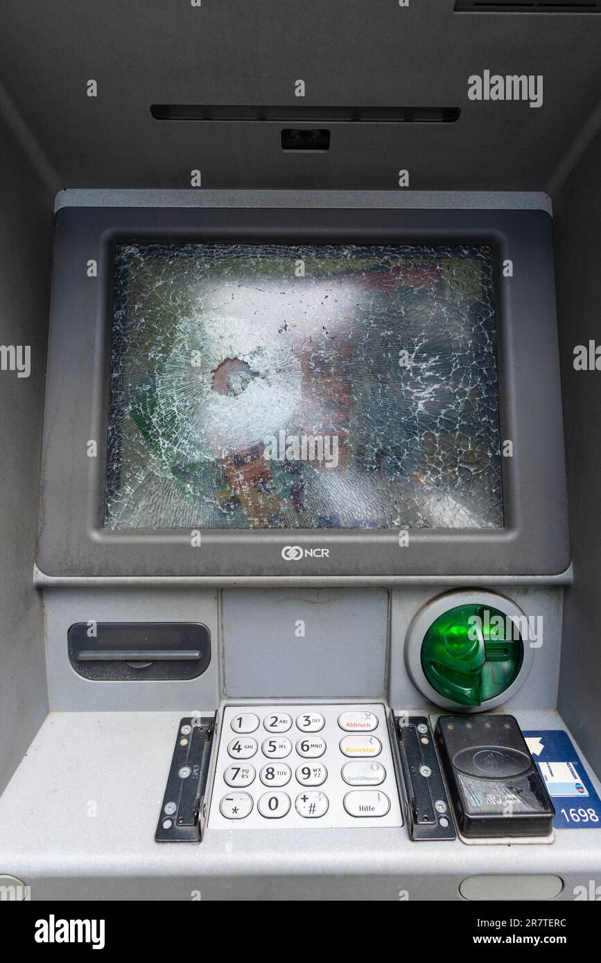 ATM difettoso, Colonia, Renania settentrionale-Vestfalia, Germania Foto Stock