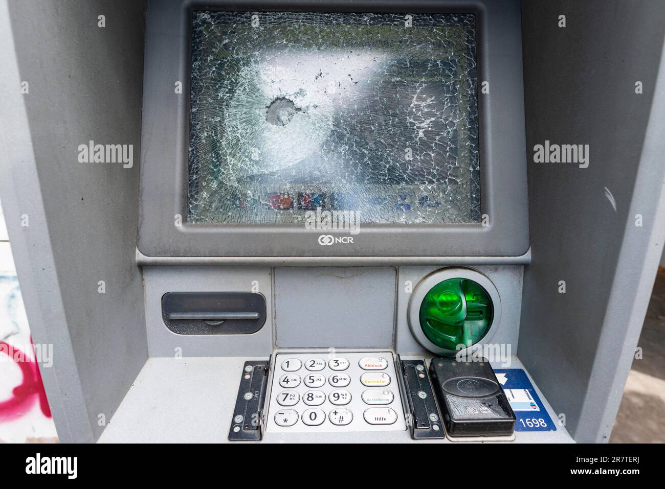 ATM difettoso, Colonia, Renania settentrionale-Vestfalia, Germania Foto Stock