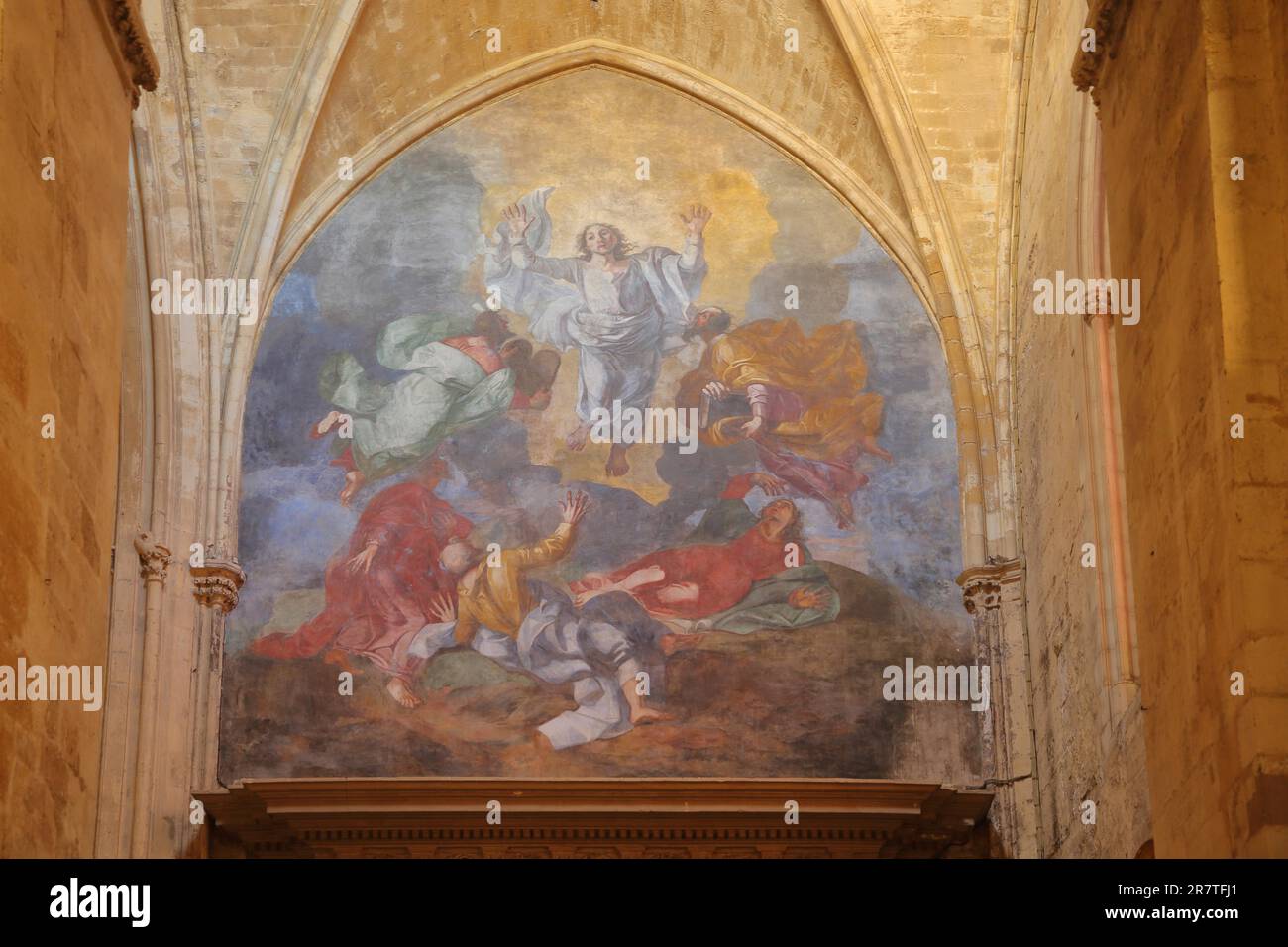 Pittura Trasfigurazione di Jean Daret nella Cattedrale di St-Sauveur, Vista interna, Pittura a parete, Arte e artigianato, Trasfigurazione del Signore Foto Stock