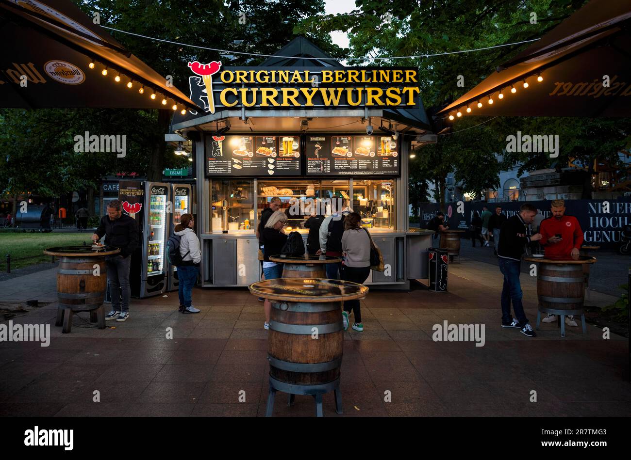 Original Berlin Currywurst, Currywurst Stand, Fast Food, Berlino, Germania Foto Stock