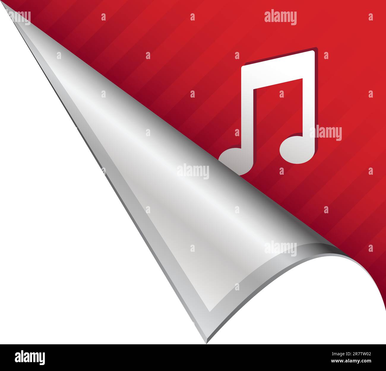 Icona delle note musicali su una linguetta ad angolo con apertura vettoriale adatta per l'uso nella stampa, sui siti Web o nei materiali pubblicitari. Illustrazione Vettoriale