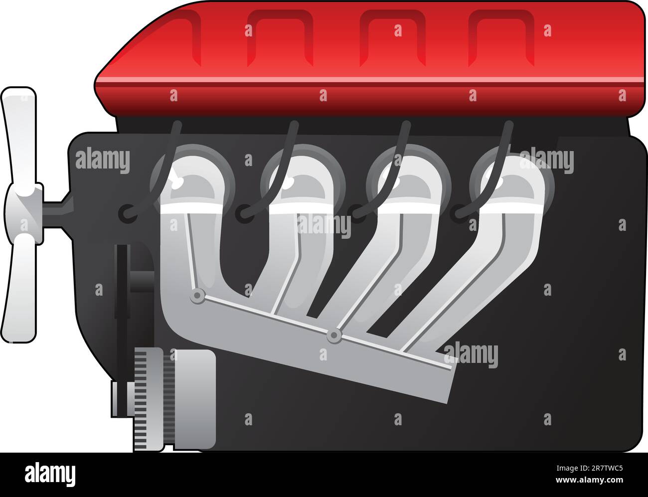 illustrazione vettoriale di un motore a combustione interna. (Solo sfumature semplici - nessuna mesh sfumata). Illustrazione Vettoriale