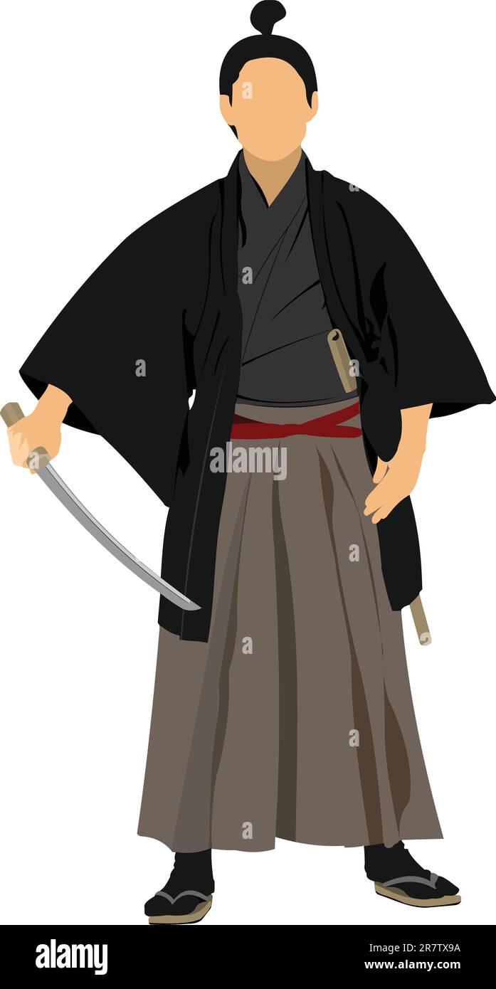 Samurai con la spada. Illustrazione Vettoriale Illustrazione Vettoriale