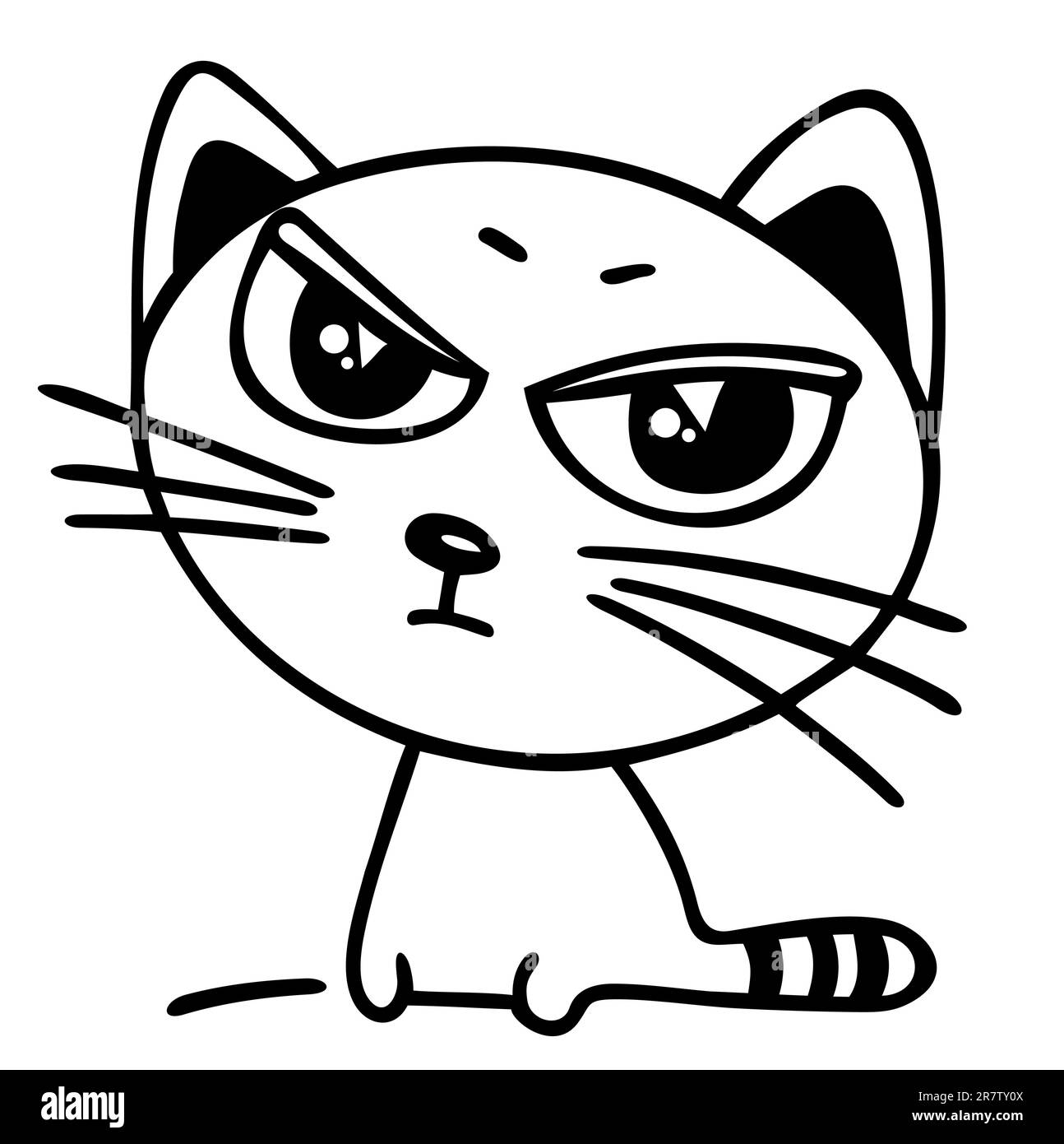 Gatto arrabbiato dei cartoni animati isolato su uno sfondo bianco. Illustrazione Vettoriale