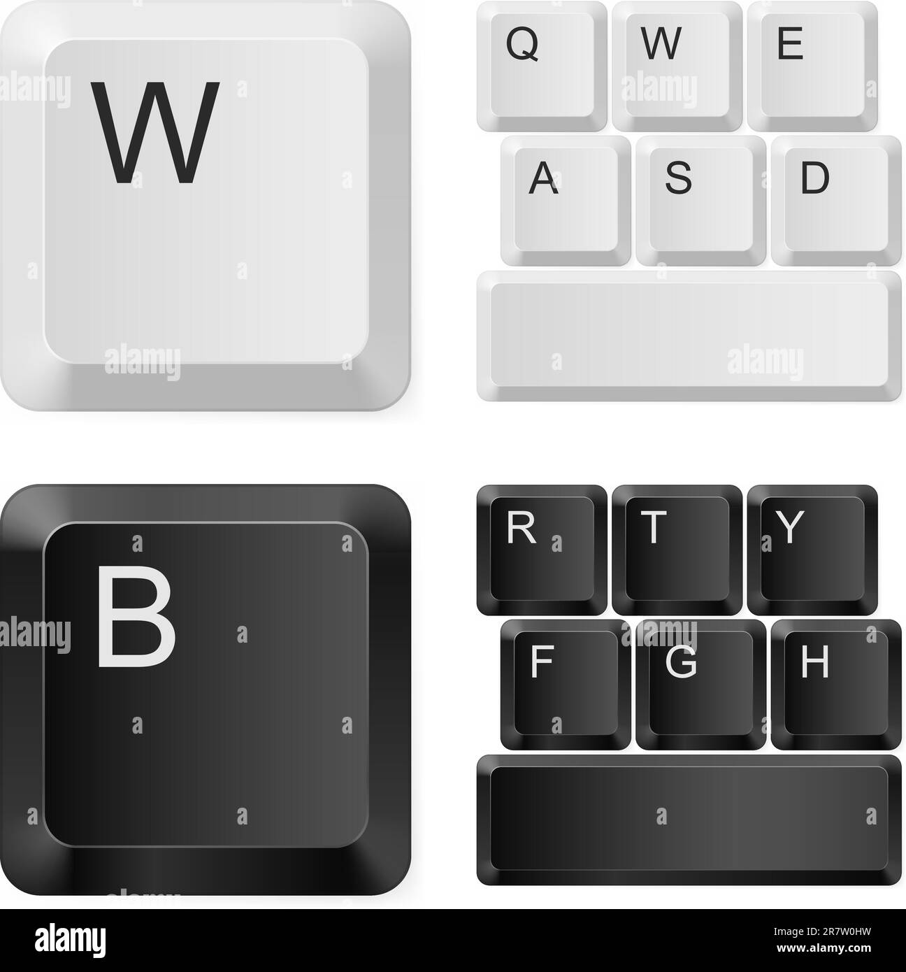 Il bianco e il nero i tasti del computer. Immagine su sfondo bianco Illustrazione Vettoriale