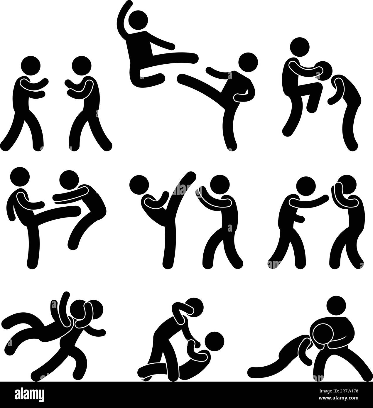 Una serie di pittogrammi sui combattimenti e le arti marziali Illustrazione Vettoriale