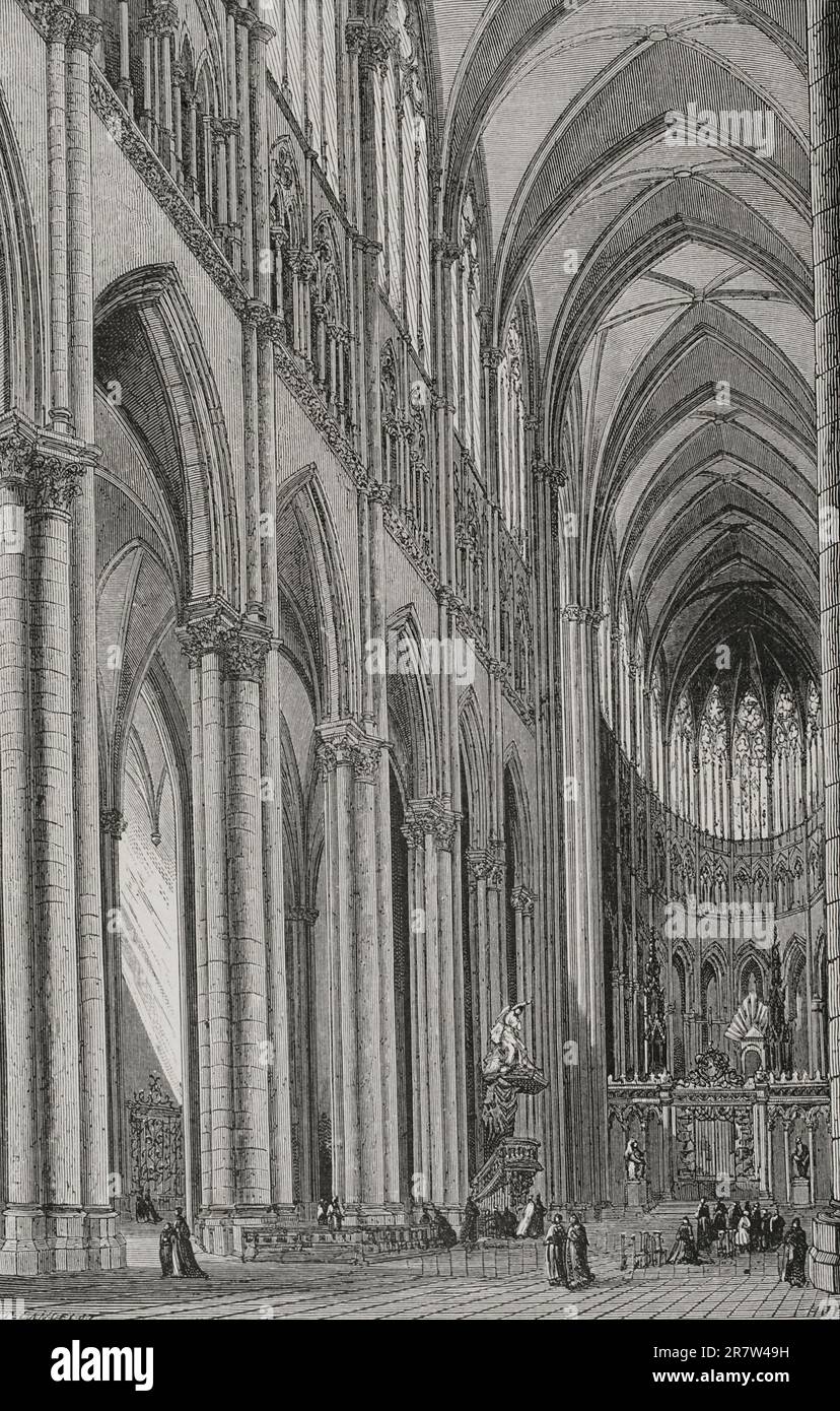 Amiens, Francia. Cattedrale. Vista interna del tempio. Incisione di Huyot. 'Les Arts au Moyen Age et a l'Epoque de la Renaissance', di Paul Lacroix. Parigi, 1877. Foto Stock