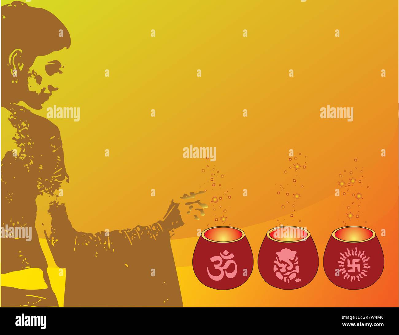 Illustrazione su Diwali con lampade e simboli della cultura e della religione dell'India. Candele per le vacanze delle donne Illustrazione Vettoriale