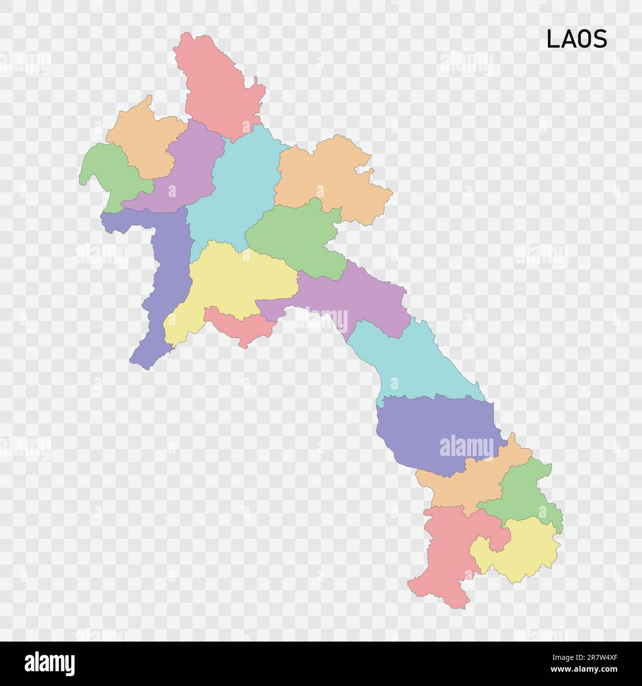 Mappa colorata isolata del Laos con i confini delle regioni Illustrazione Vettoriale