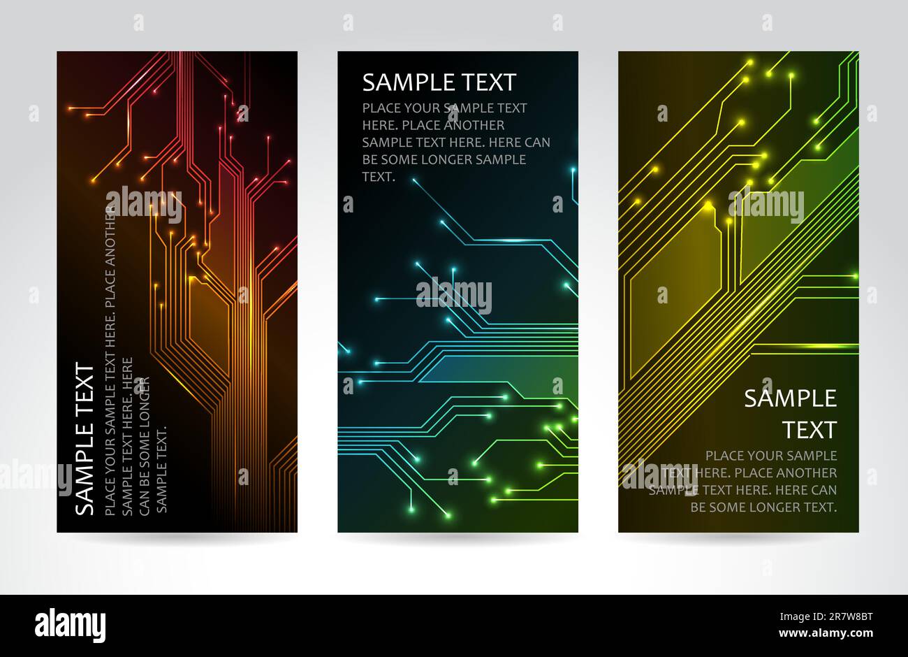 Impostare delle moderne verticali scure banner tecnico Illustrazione Vettoriale