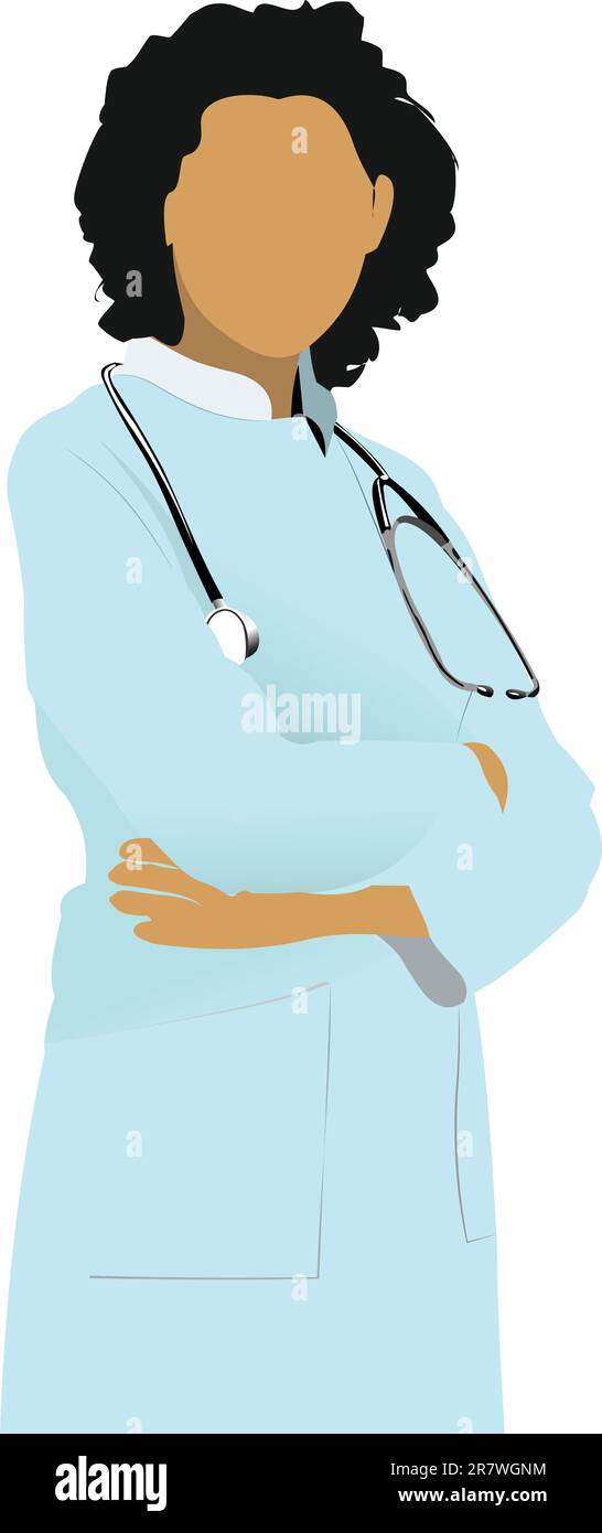 Medico con stetoscopio su sfondo bianco. Illustrazione Vettoriale Illustrazione Vettoriale