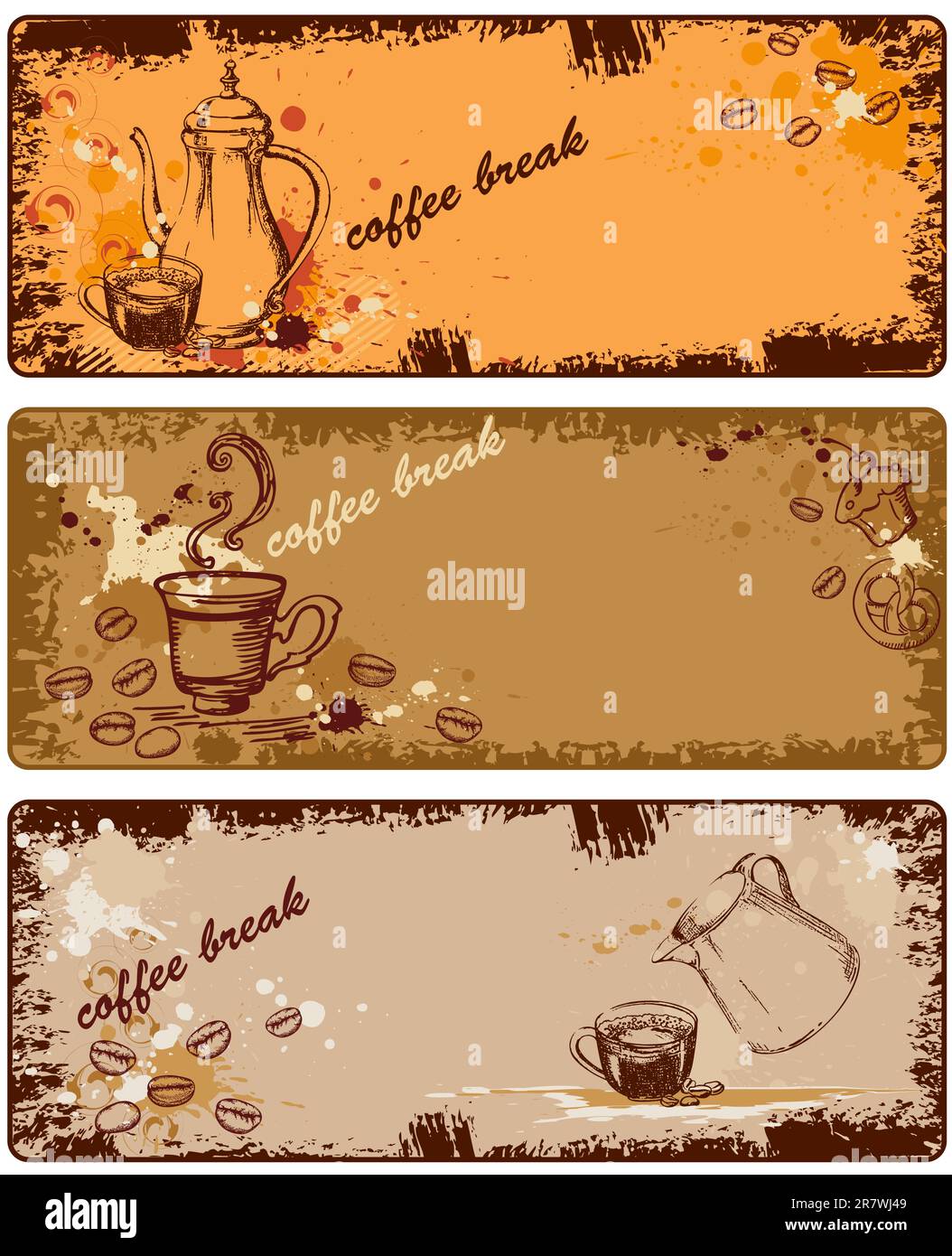 Set di banner di caffè in stile grunge Illustrazione Vettoriale