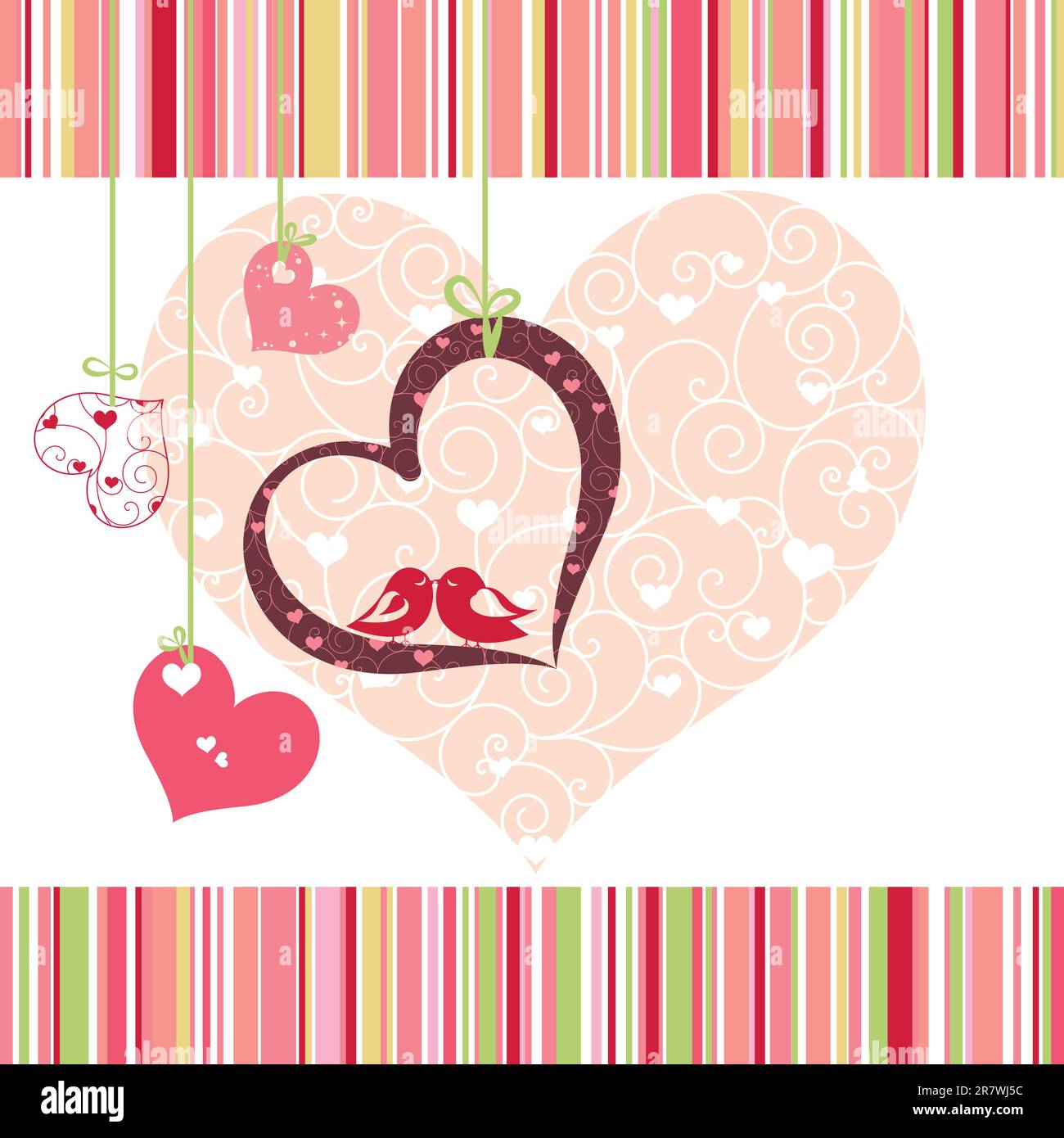 Biglietto d'auguri a forma di cuore colorato di Lovebirds Illustrazione Vettoriale