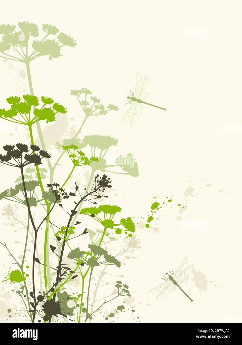 sfondo floreale grunge vettoriale con libellula Illustrazione Vettoriale